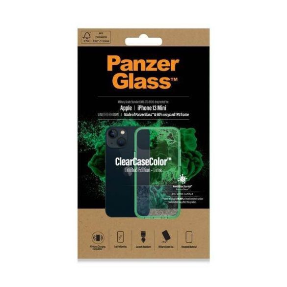 PanzerGlass ClearCase iPhone 13 Mini 5.4" antibakteriális katonai fokozatú lime tok
