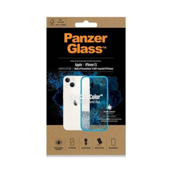 PanzerGlass ClearCase iPhone 13 / 14 / 15 6.1" antibakteriális ütésálló tok kék