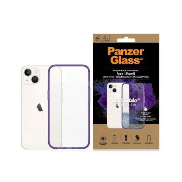 PanzerGlass ClearCase iPhone 13 / 14 / 15 6,1" antibakteriális ütésálló tok szőlő