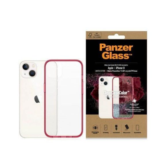 PanzerGlass ClearCase iPhone 13 / 14 / 15 6,1" Antibakteriális ütésálló tok eper