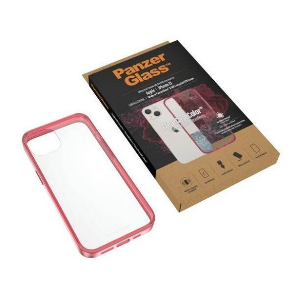 PanzerGlass ClearCase iPhone 13 / 14 / 15 6,1" Antibakteriális ütésálló tok eper