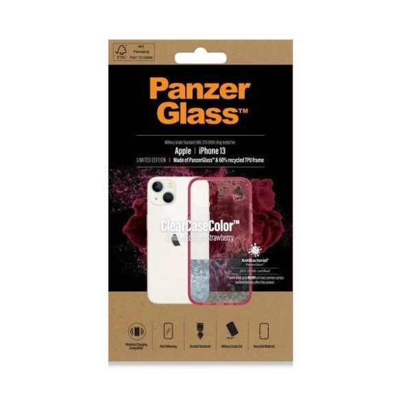 PanzerGlass ClearCase iPhone 13 / 14 / 15 6,1" Antibakteriális ütésálló tok eper