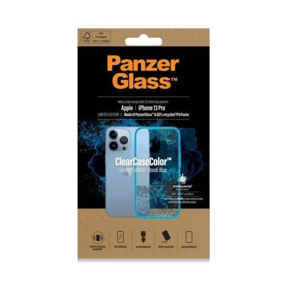 PanzerGlass ClearCase iPhone 13 Pro 6.1" antibakteriális ütésálló türkízkék  tok