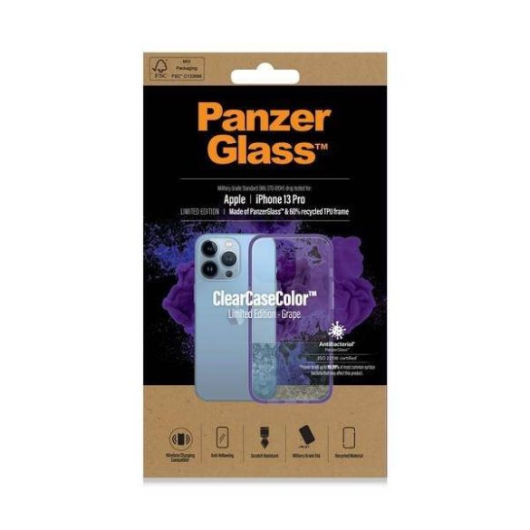 PanzerGlass ClearCase iPhone 13 Pro 6.1" antibakteriális ütésálló lila tok