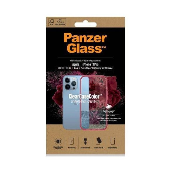PanzerGlass ClearCase iPhone 13 Pro 6,1" antibakteriális ütésálló piros tok
