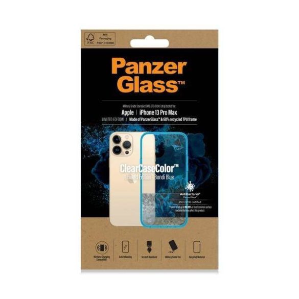 PanzerGlass ClearCase iPhone 13 Pro Max 6,7" antibakteriális ütésálló türkízkék tok