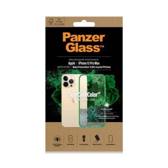PanzerGlass ClearCase iPhone 13 Pro Max 6.7" antibakteriális ütésálló sárgászöld tok
