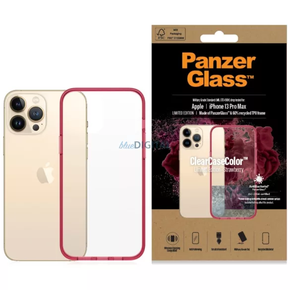 PanzerGlass ClearCase iPhone 13 Pro Max 6.7" antibakteriális ütésálló piros tok