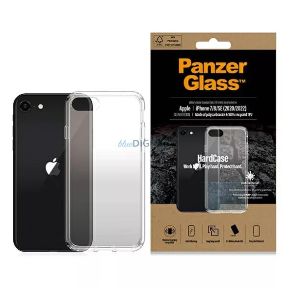 PanzerGlass keménytok iPhone SE 2022 / SE 2020 / 7 / 8 antibakteriális ütésálló átlátszó tok