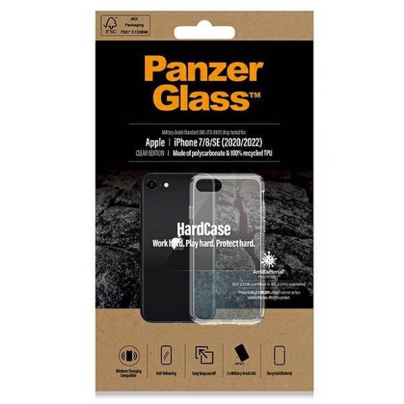 PanzerGlass keménytok iPhone SE 2022 / SE 2020 / 7 / 8 antibakteriális ütésálló átlátszó tok