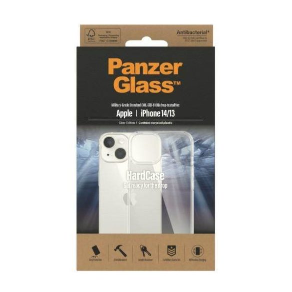 PanzerGlass keménytok iPhone 14 / 15 / 13 6,1" Antibakteriális ütésálló tok átlátszó