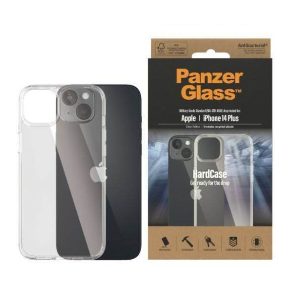 PanzerGlass keménytok iPhone 14 Plus / 15 Plus 6.7" antibakteriális ütésálló tok átlátszó