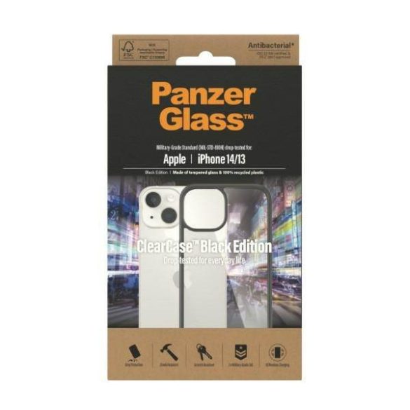 PanzerGlass ClearCase iPhone 14 / 15 / 13 6.1" antibakteriális fekete tok