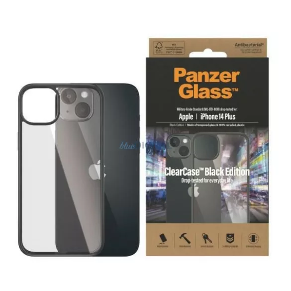 PanzerGlass ClearCase iPhone 14 Plus 6,7" antibakteriális fekete tok