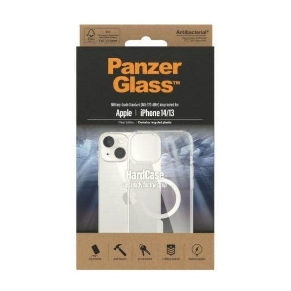 PanzerGlass keménytok iPhone 14 / 15 / 13 6,1" MagSafe antibakteriális ütésálló tok átlátszó