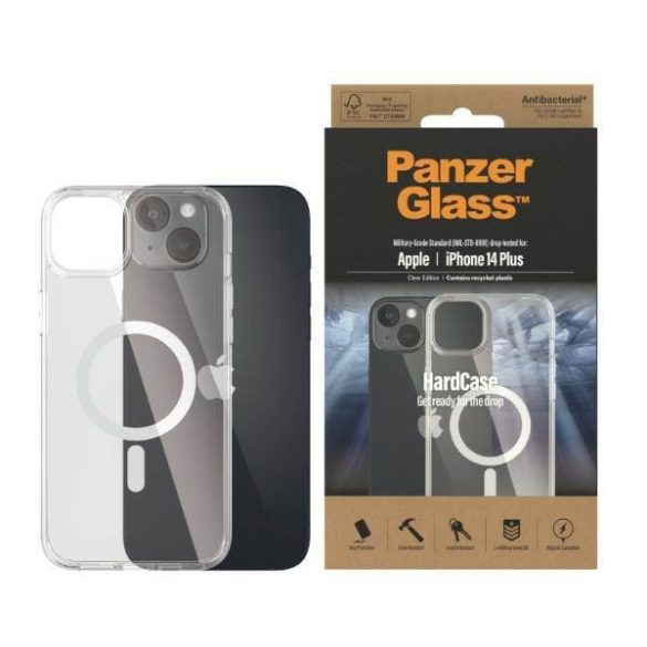 PanzerGlass keménytok iPhone 14 Plus / 15 Plus 6.7" MagSafe antibakteriális ütésálló tok átlátszó