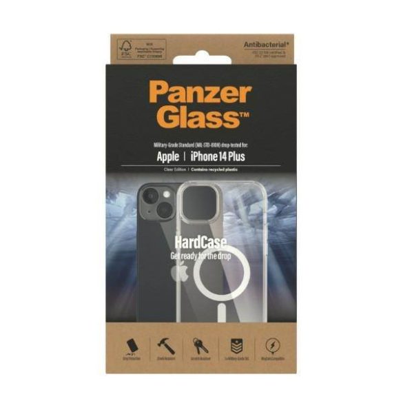 PanzerGlass keménytok iPhone 14 Plus / 15 Plus 6.7" MagSafe antibakteriális ütésálló tok átlátszó