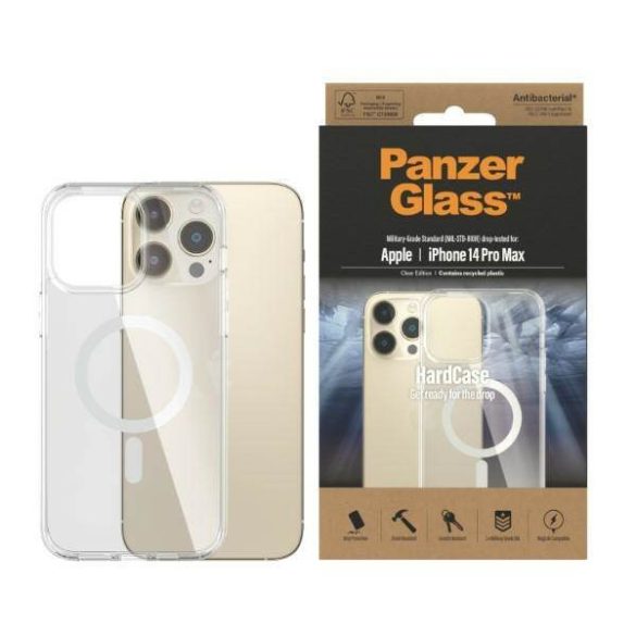 PanzerGlass keménytok iPhone 14 Pro Max 6,7" MagSafe antibakteriális ütésálló átlátszó tok