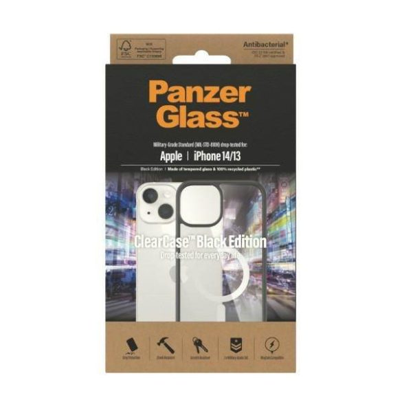 PanzerGlass ClearCase MagSafe iPhone 14 / 15 / 13 6,1" antibakteriális fekete tok