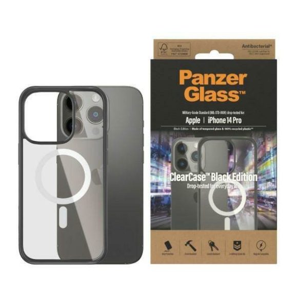 PanzerGlass ClearCase MagSafe iPhone 14 Pro 6,1" antibakteriális fekete tok