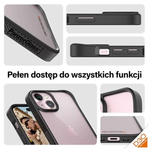 PanzerGlass ClearCase tok iPhone 15 - fekete