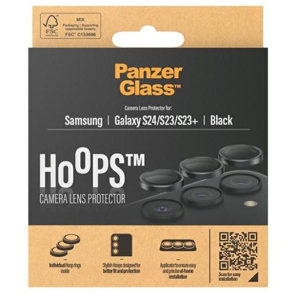 PanzerGlass Hoops Camera kamera lencse védő üvegfólia fekete szegéllyel Samsung Galaxy S24 / S23 / S23 Plus
