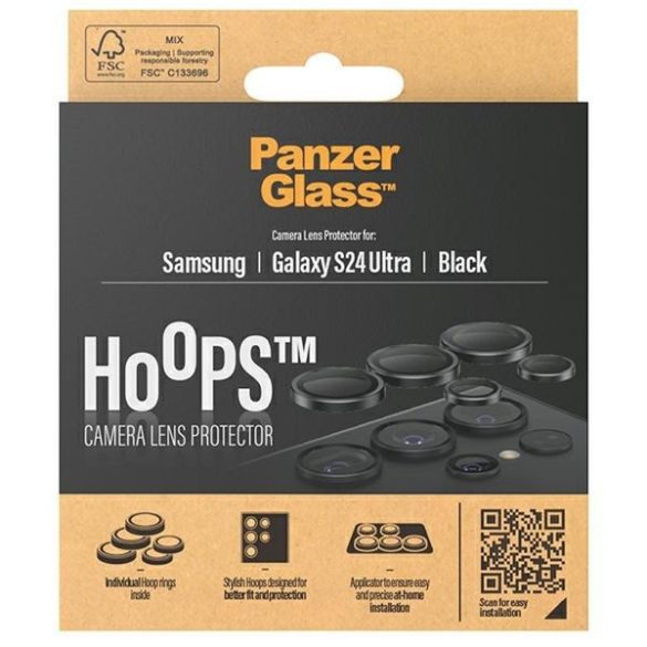 PanzerGlass Hoops Camera kamera lencse védő üvegfólia fekete szegéllyel Samsung Galaxy S24 Ultra