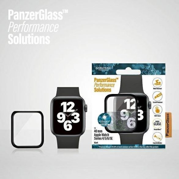 PanzerGlass lekerekített Apple Watch 4/5/6/SE 40mm antibakteriális fekete képernyővédő fólia