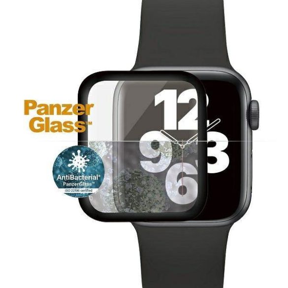 PanzerGlass lekerekített Apple Watch 4/5/6/SE 40mm antibakteriális fekete képernyővédő fólia