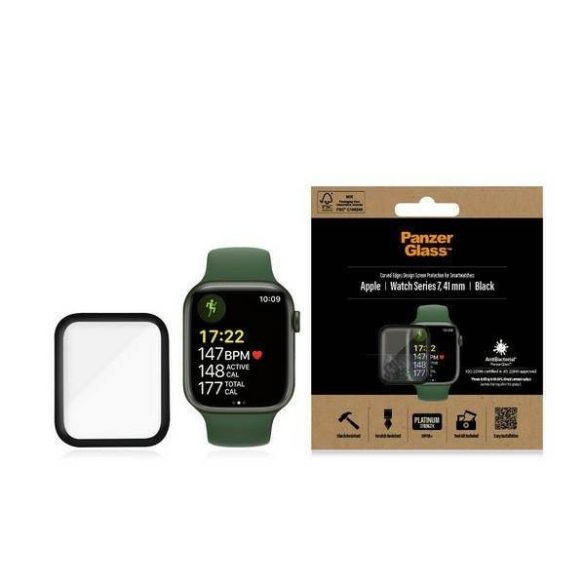 PanzerGlass lekerekített Apple Watch 7 41mm antibakteriális fekete képernyővédő fólia