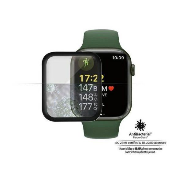 PanzerGlass lekerekített Apple Watch 7 41mm antibakteriális fekete képernyővédő fólia