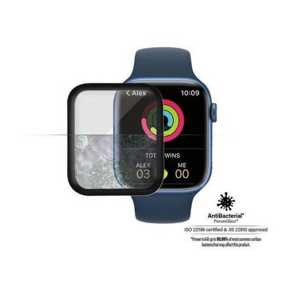 PanzerGlass lekerekített Apple Watch 7 45mm antibakteriális fekete képernyővédő fólia