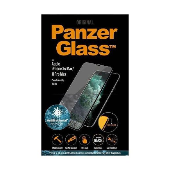 PanzerGlass E2E Super+ iPhone XS Max /11 Pro Max tokbarát antibakteriális fekete képernyővédő fólia