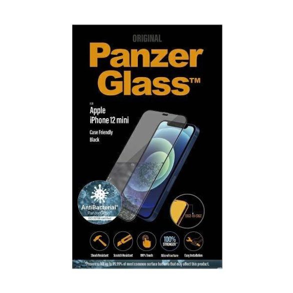 PanzerGlass E2E Super+ iPhone 12 Mini tokbarát antibakteriális mikrofraktúrás fekete képernyővédő fólia