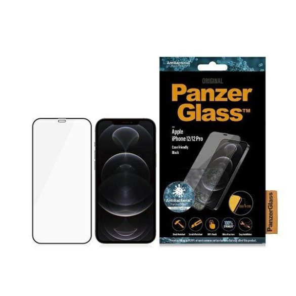 PanzerGlass E2E Super+ iPhone 12/12 Pro tokbarát antibakteriális mikrofraktúrás fekete képernyővédő fólia