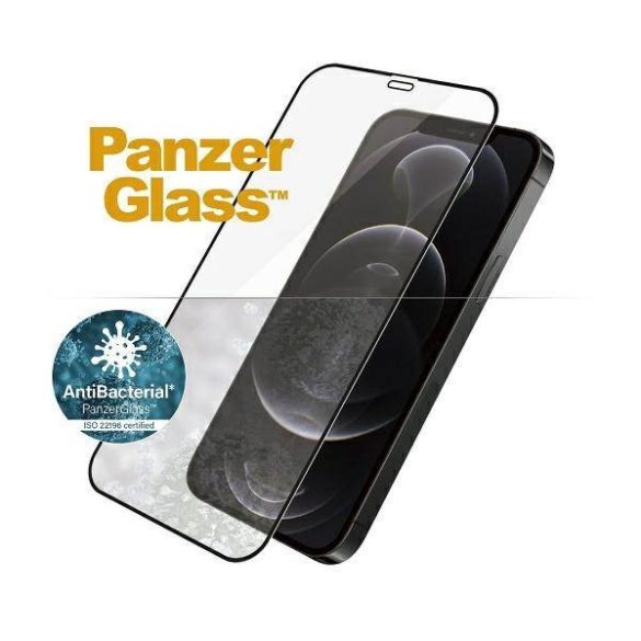 PanzerGlass E2E Super+ iPhone 12/12 Pro tokbarát antibakteriális mikrofraktúrás fekete képernyővédő fólia