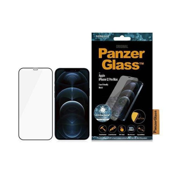 PanzerGlass E2E Super+ iPhone 12 Pro Max tokbarát antibakteriális mikrofraktúrás fekete képernyővédő fólia