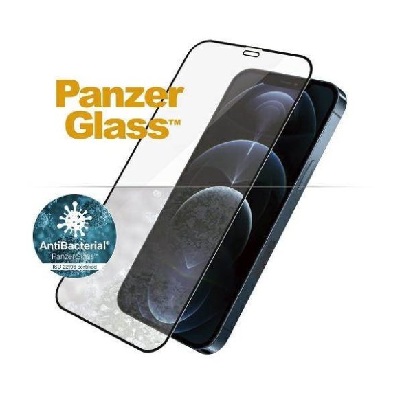 PanzerGlass E2E Super+ iPhone 12 Pro Max tokbarát antibakteriális mikrofraktúrás fekete képernyővédő fólia