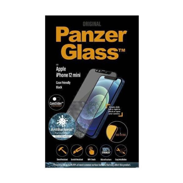 PanzerGlass E2E Microfracture iPhone 12 Mini 5,4" CamSlider tokbarát antibakteriális fekete képernyővédő fólia
