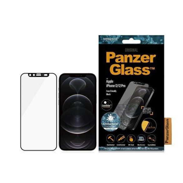 PanzerGlass E2E Microfracture iPhone 12/ 12 Pro CamSlider tokbarát antibakteriális fekete képernyővédő fólia