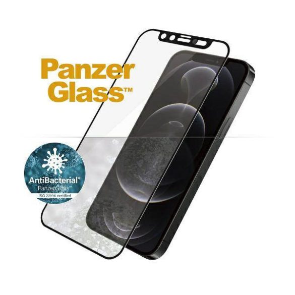 PanzerGlass E2E Microfracture iPhone 12/ 12 Pro CamSlider tokbarát antibakteriális fekete képernyővédő fólia