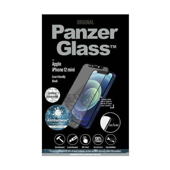 PanzerGlass E2E Microfracture iPhone 12 Mini 5,4" CamSlider Swarovsky tokbarát antibakteriális fekete képernyővédő fólia