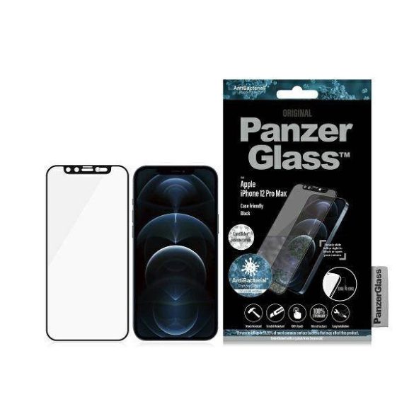 PanzerGlass E2E Microfracture iPhone 12 Pro Max 6,7" CamSlider Swarovsky tokbarát antibakteriális fekete képernyővédő fólia