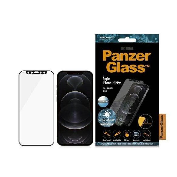 PanzerGlass E2E Anti-Glare iPhone 12/12 Pro tokbarát antibakteriális mikrofraktúrás fekete képernyővédő fólia