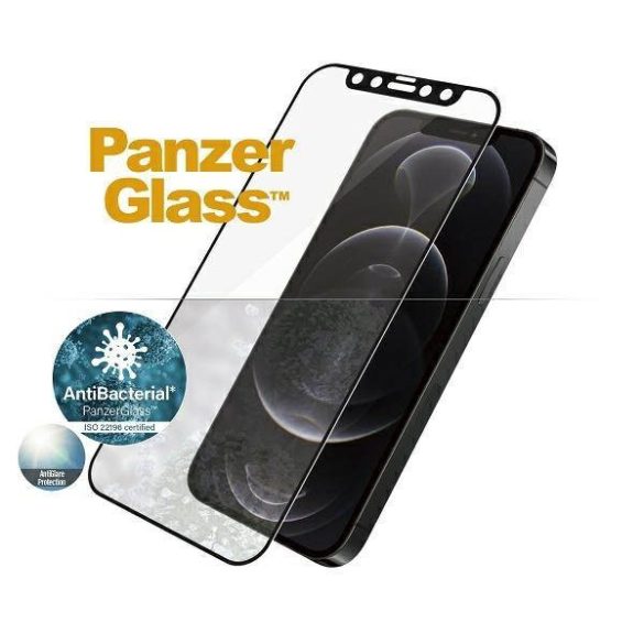 PanzerGlass E2E Anti-Glare iPhone 12/12 Pro tokbarát antibakteriális mikrofraktúrás fekete képernyővédő fólia