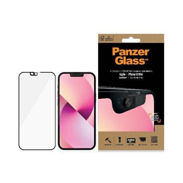 PanzerGlass E2E Microfracture iPhone 13 Mini 5,4" CamSlider tokbarát antibakteriális fekete képernyővédő fólia