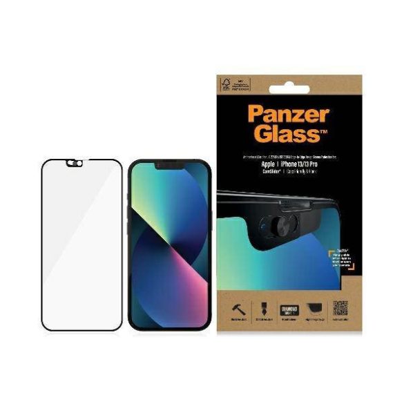 PanzerGlass E2E Microfracture iPhone 13 /13 Pro 6,1" CamSlider tokbarát antibakteriális fekete képernyővédő fólia