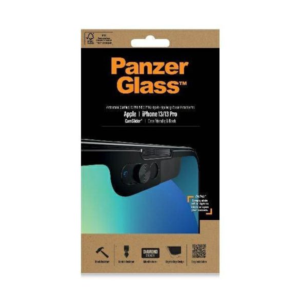 PanzerGlass E2E Microfracture iPhone 13 /13 Pro 6,1" CamSlider tokbarát antibakteriális fekete képernyővédő fólia