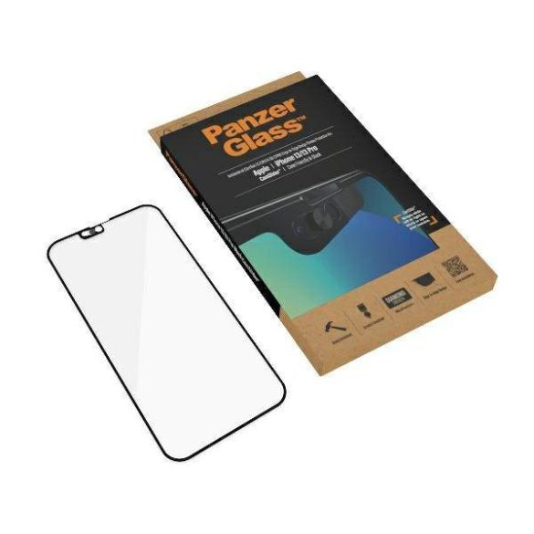 PanzerGlass E2E Microfracture iPhone 13 /13 Pro 6,1" CamSlider tokbarát antibakteriális fekete képernyővédő fólia