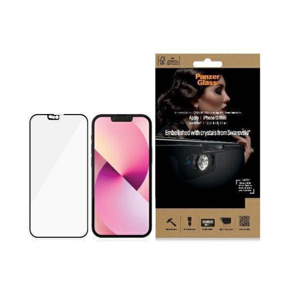 PanzerGlass E2E Microfracture iPhone 13 Mini 5,4" CamSlider Swarovsky tokbarát antibakteriális fekete képernyővédő fólia